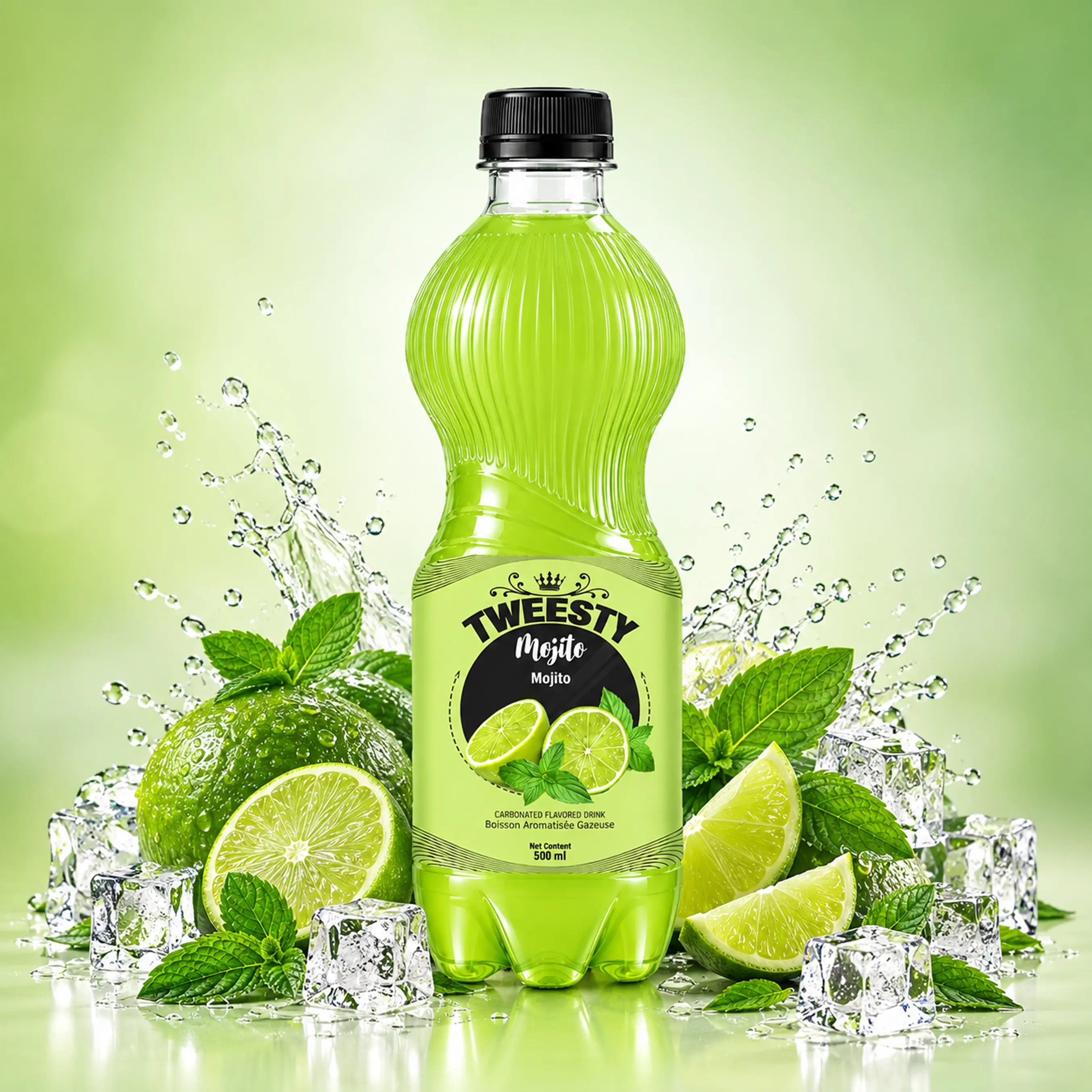 TWEESTY Mojito carbonated flavoured drink 500ml PET bottle with lime, mint, ice and splash